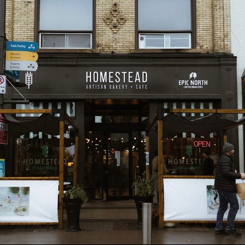 Front entrance of Homestead Artisan Bakery + Cafe in Barrie
