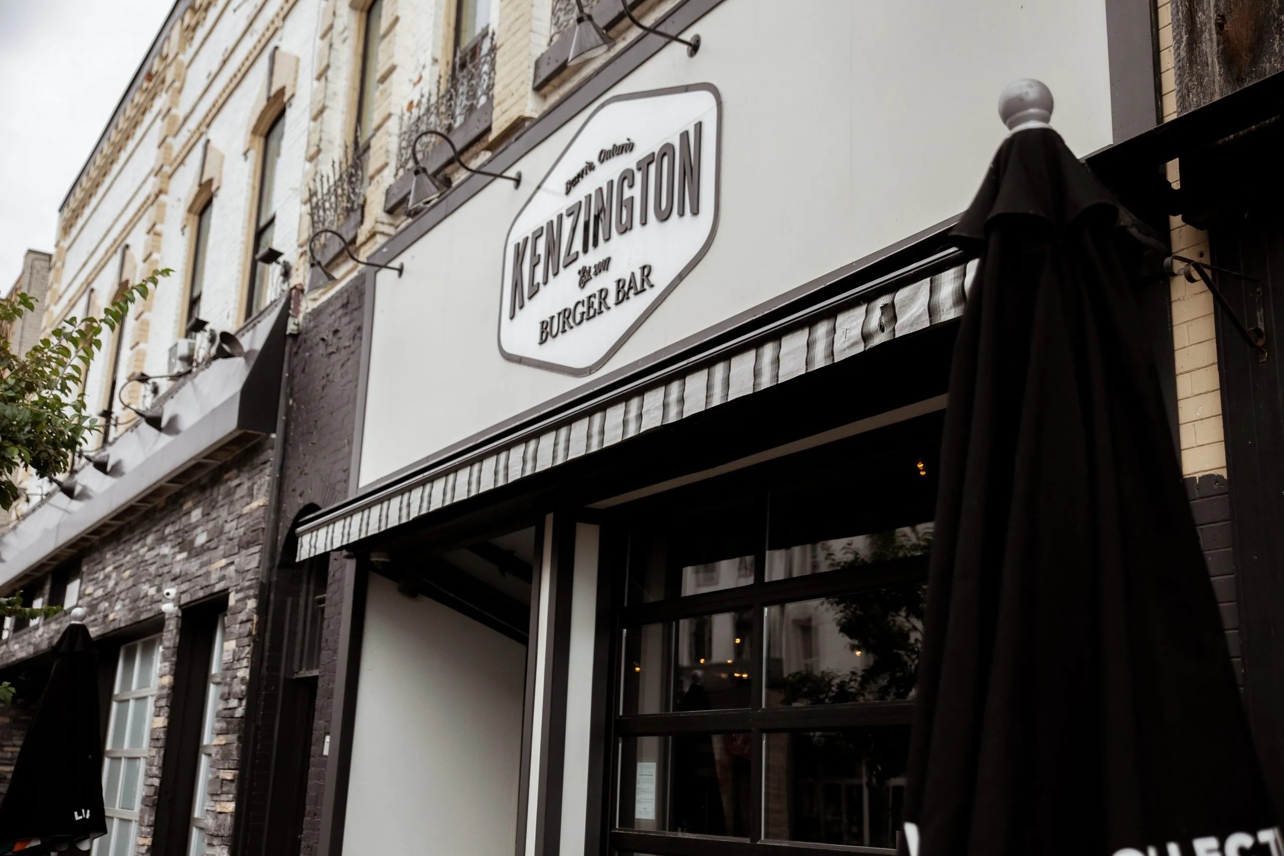 Front entrance of Kenzington Burger Bar in Barrie