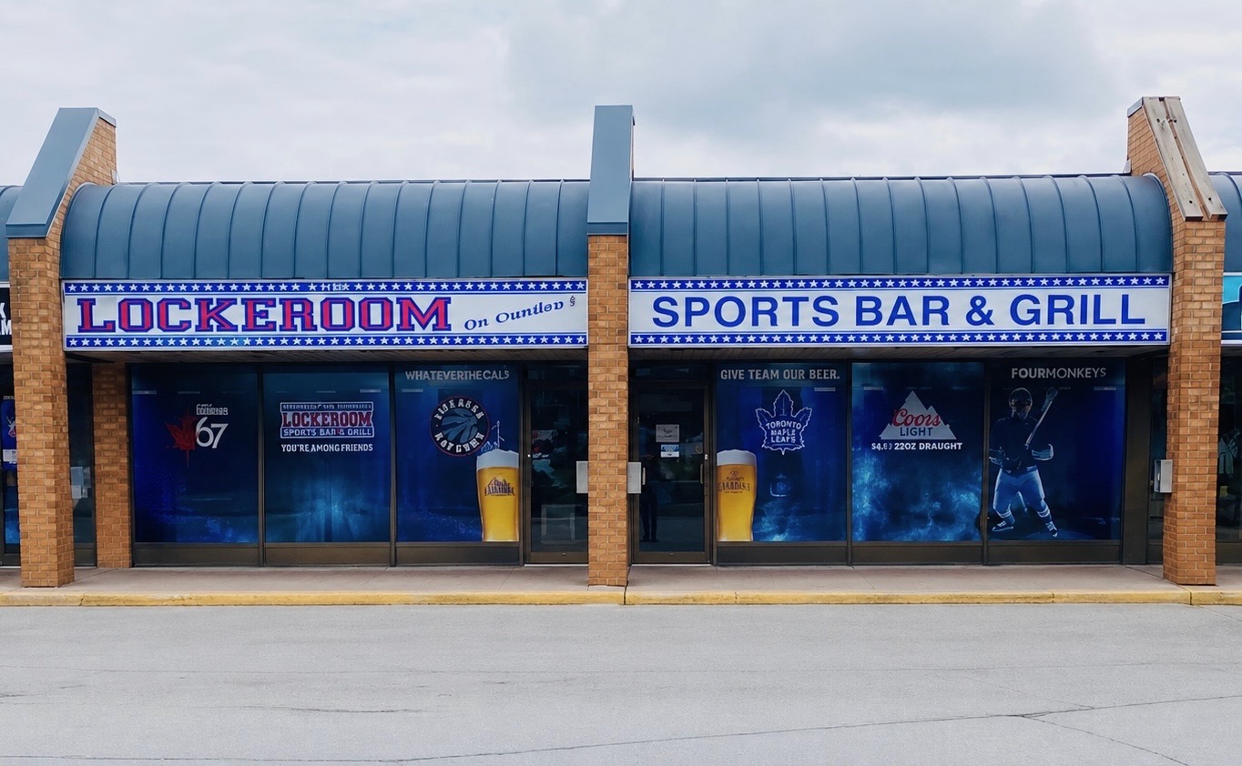 Front entrance of The Lockeroom Sports Bar & Grill in Barrie