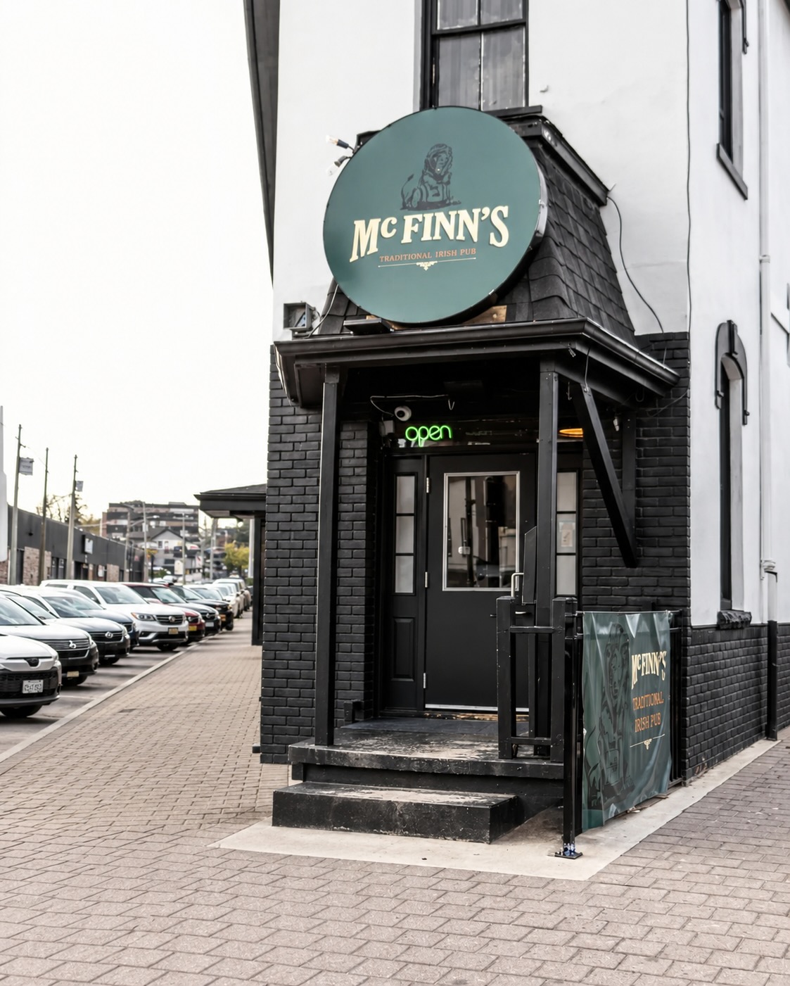 Front entrance of McFinn’s Traditional Irish Pub in Barrie